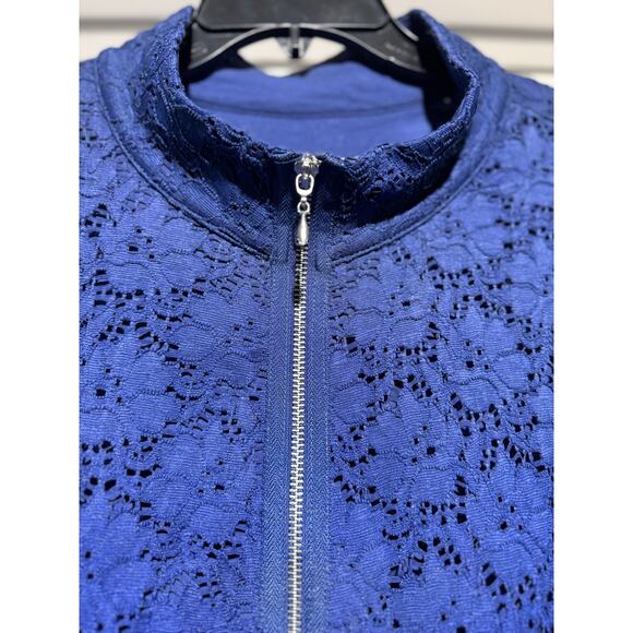 Denim + Company Royal Blue Soft Cotton Blend Cardigan Floral Lace Women's 1X - Picture 3 of 7